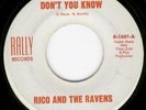 RICO & THE RAVENS DON'T YOU KNOW RALLY 1601 VG+ 45rpm