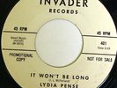 rare Soul 45 LYDIA PENSE it won't be long INVADER