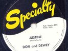 DON AND DEWEY - JUSTINE -RARE SPECIALTY 78 -1958 VG+++