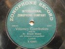 MUSIC HALL: ERNEST SHAND 'VOLUNTARY CONTRIBUTIONS' 1906 1/SIDED ZONOPHONE 78