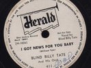 Blind Billy Tate Promo 78 Herald 411 RARE Blues 1953