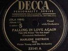 MARLENE DIETRICH-Movie BLUE ANGEL-FALLING IN LOVE AGAIN- Decca 78