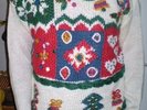 Vtg 1980s Ugly Tacky Christmas Party Sweater Winner Hand Knit Patchwork 3-D L XL