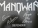 Manowar signed /autographed in silver marker Record Sleeve Defender Mint