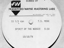 T.S. Monk Spirit Of The Boogie Frankford Wayne ACETATE UNRELEASED