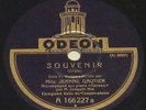 78 RPM JEANNE GAUTIER violin / JOAQUIN NIN piano: GLAZOUNOV/DRDLA/ODEON A 166227