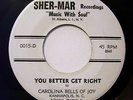 CAROLINA BELLS OF JOY Black Gospel 45 SHER-MAR St. Albans, L.I., N.Y.