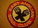 ORIGINAL NORTHERN SOUL PATCH-EAST ANGLIAN SOUL CLUB-CROSSED FISTS-RED BORDER-EX