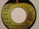 PAUL & LINDA McCARTNEY UNCLE ALBERT TOO MANY PEOPLE APPLE 45 PROMO MONO PRO-6279