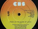 U2 12'' SINGLE PRIDE (IN THE NAME OF LOVE) CBS 4727 IRISH ROCK PS IRISH PRESSING