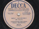 Rymanowski Brothers Polka Orchestra 78rpm Decca 45116 PROMO Moj Jasienku/Happy