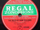BUDDY WILLIAMS - THE DEATH OF HANK WILLIAMS - ORIGINAL OZ REGAL ZONOPHONE 78