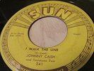 Johnny Cash 45 rpm  I WALK THE LINE /GET RHYTHM  SUN 241 VG++ to NM- Wow