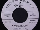 EARL WILLIAMS: A Fool In Love / Someday Sweetheart 45 (dj) Blues & R&B