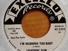 LIGHTNIN' SLIM - I'M WARNING YOU BABY - EXCELLO 45 - WHITE LBL PROMO - 1962