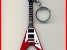 X2 PORTE CLE GUITARE MINIATURE FLYING V ROUGE KEYCHAIN Anneau Ring Mini Electric