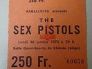 Ticket Rare Belgian Punk Concert Sex Pistols Liège january 1978 no poster clash
