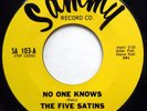 FIVE SATINS & DICK ARNOLD 45 No One Knows / Musical VG++ Doo Wop STAMPED e8076