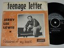 Mega rare Jerry Lee Lewis single 45 Teenage Letter UK Export for Scandanavia
