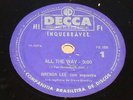 BRENDA LEE 1962 All The Way/ Tragedy RARE Unique Vinyl 10” 78 RPM BRAZIL