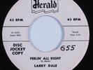 R&B Rocker 45 LARRY DALE Feelin' All Right HERALD HEAR