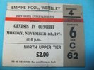 Genesis in Concert Genuine Original EMPIRE POOL WEMBLEY TICKET 4 November 1974