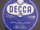 BILLY FURY Gonna Type A Letter/Maybe Tomorrow  Decca F11102 78rpm