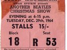 THE BEATLES CHRISTMAS SHOW TICKET STUB HAMMERSMITH TUEDAY DECEMBER 29TH 1964