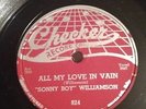 BLUES 78 Checker 78 RPM Sonny Boy Williamson 824 All My Love In Vain VG