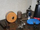 LP LATIN PERCUSSION LOT-- CABASA, CALVES, WOOD BLOCK, 3 COW BELLS  & BASS MOUNT