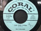 BILLY WILLIAMS The Pied Piper  PROMO 45 VG 1957 CORAL RARE POPCORN/ROCKABILLY
