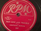 TEXAS BLUES GUITAR LIGhtnin Hopkins RPM 337 Bad Luck&Trouble/Beggin to Stay E