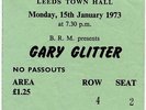 Gary Glitter Leeds Town Hall 15/1/73 Ticket