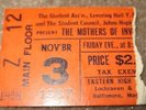 MOTHERS OF INVENTION - RARE 1967 ORIGINAL CONCERT STUB FROM BALTIMORE GIG