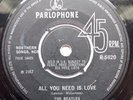 BEATLES All You Need Is Love Parlophone 45 rare no Our World credit