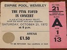PINK FLOYD ORIGINAL EMPIRE POOL WEMBLEY TICKET STUB 21 OCTOBER 1972