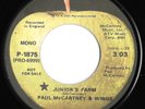 PAUL McCARTNEY & WINGS -Junior's Farm- 1974 U.S.A. APPLE PROMO 45  THE BEATLES