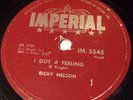 Imperial IM. 5545 Ricky Nelson Lonesome Town / I Got A Feeling 78 RPM E E