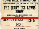 Jerry Lee Lewis Town Hall, Birmingham 7/12/64 Ticket
