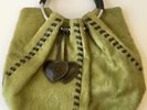 VINTAGE ROBERTA GANDOLFI CALF HAIR FUR AND LEATHER HANDBAG,  SOFT OLIVE