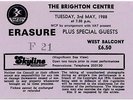Erasure The Brighton Centre 3/5/88 Ticket
