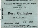 Rory Gallagher City Hall, Newcastle 9/2/77 Ticket