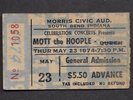 QUEEN - MOTT THE HOOPLE  :  ORIGINAL 1974 INDIANA USA CONCERT TICKET STUB