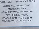ANDRE RIEU PRODUCTIONS 2 X Seating Tickets SSE HYDRO Glasgow Concert Tickets