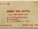 JVB Recording Co original business card JOSEPH VON BATTLE Detroit 78 RPM Label