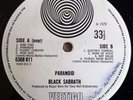 Black Sabbath LP Paranoid UK Large Vertigo swirl 1st Press NO BIG BEAR ++++++++