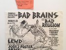 Rare 1982 Bad Brains LA Concert Ticket Stub Flyer JFA Lewd Religion punk lp 7