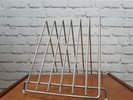 Mid century chrome large record lp holder storage rack holds triangular holds 30