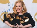 ADELE AUTHENTIC HAND SIGNED 10x8 COLOUR PHOTO HOLDING AWARDS SUPERB