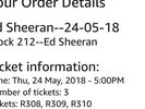 ed sheeran tickets 3x Manchester 24th May